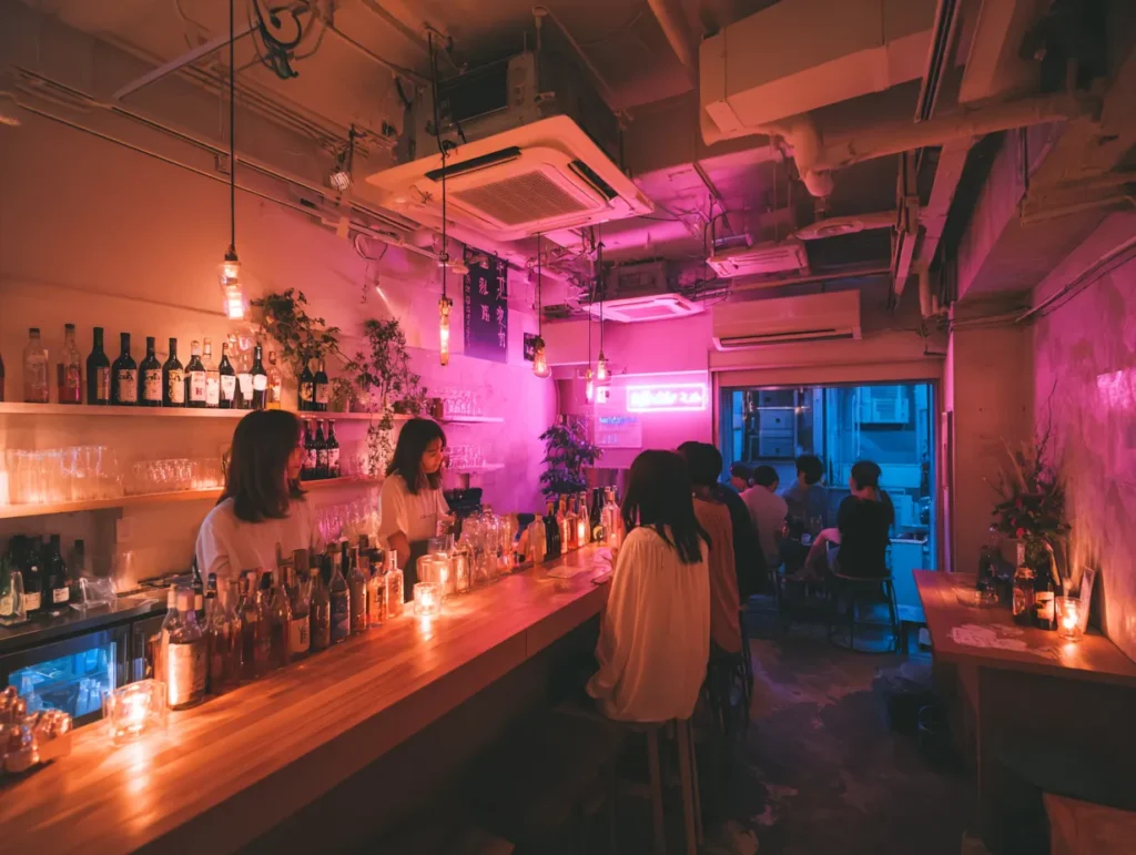 ネオスナックの店内風景。従来のスナックよりも明るくおしゃれな内装。