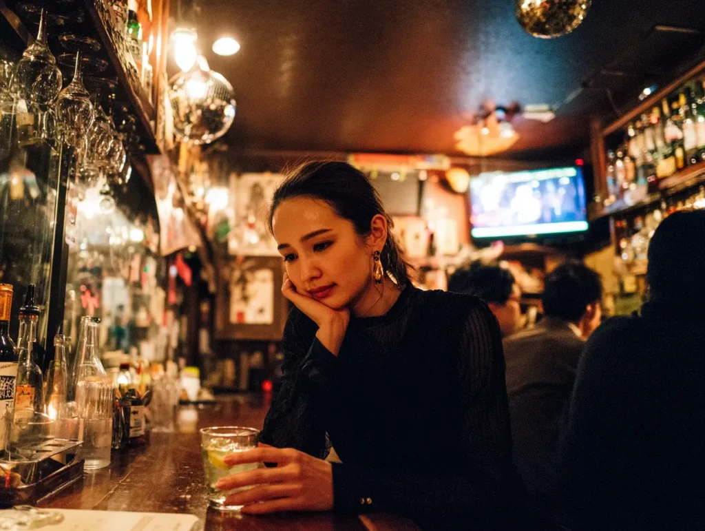 東京のスナック紅（BENI）本店で一人飲みしている店内風景。
