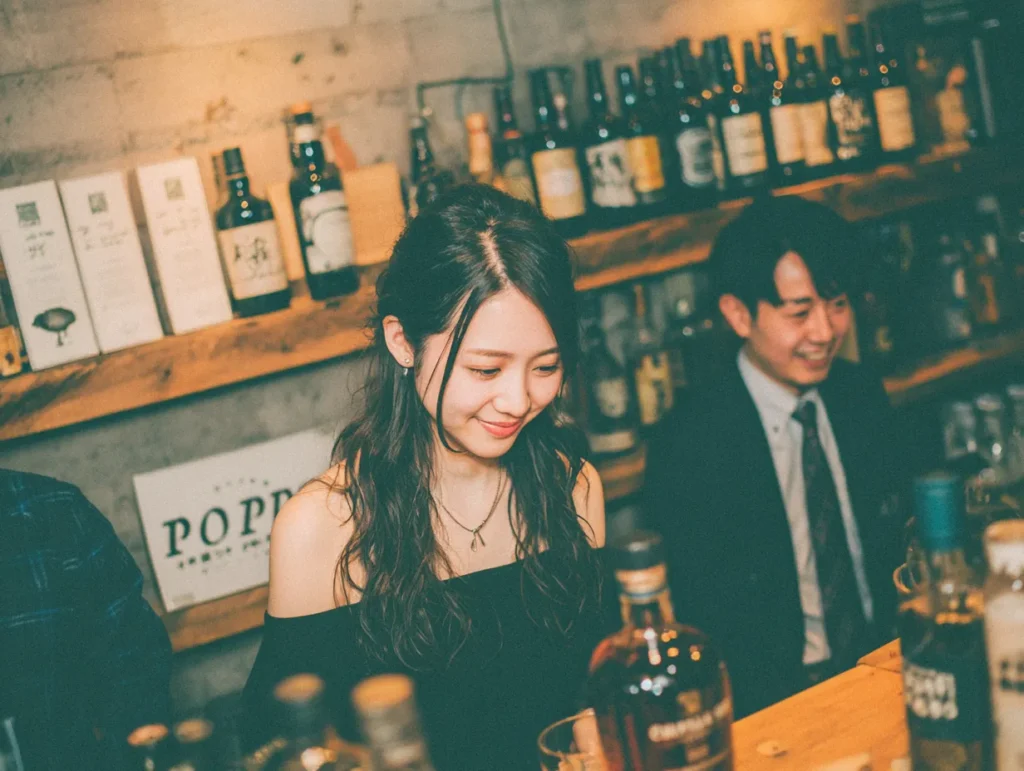 東京のスナック紅（BENI）本店でチイママがお酒を作ってる風景。