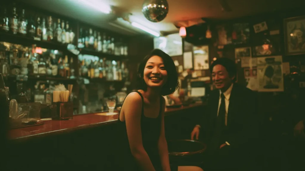 スナックでリラックスして飲む女性客