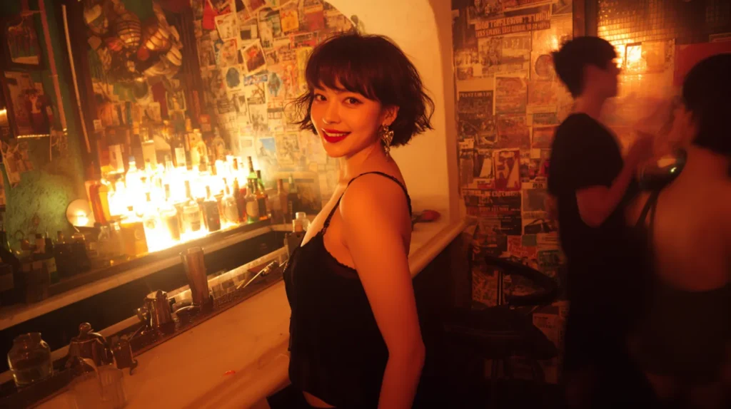 ガールズバーで軽い恋愛営業のような距離感を演出する女性スタッフの雰囲気