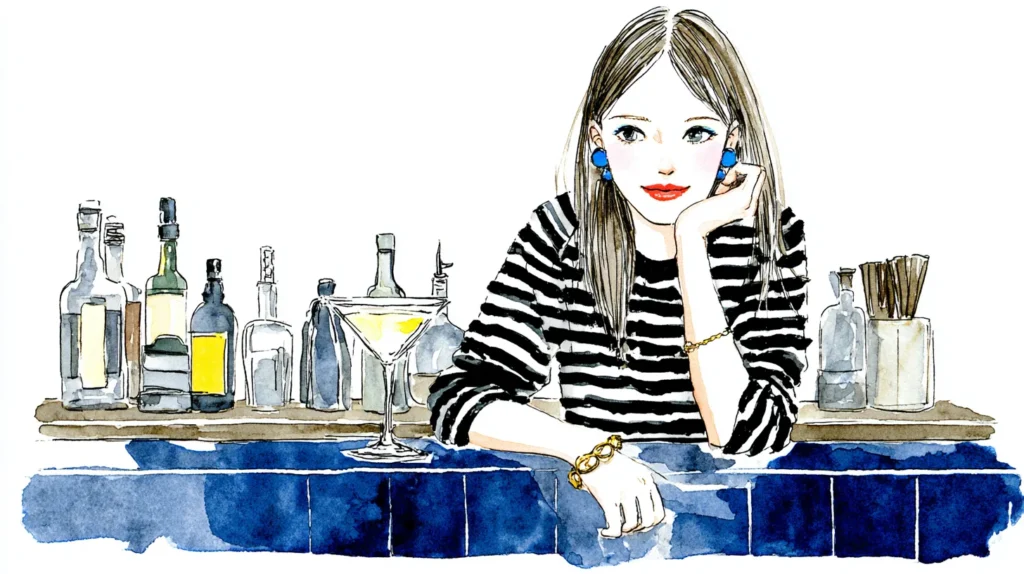 やわらかい雰囲気のガールズバー女性スタッフを描いた水彩イラスト
