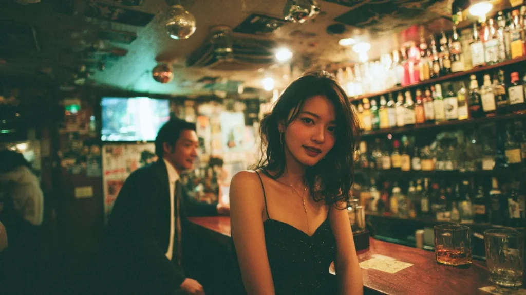 夜のスナックカウンターの雰囲気