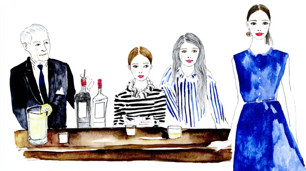 日本のスナックでカウンター越しに交流する客とママの様子