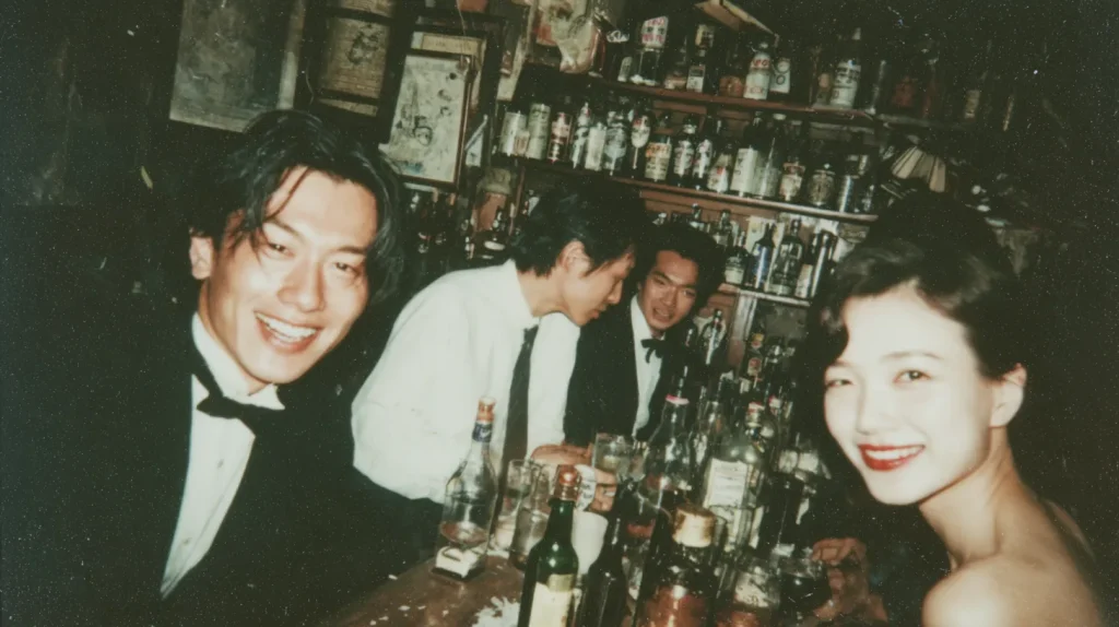 常連客とスタッフが集まるスナックの夜のカウンター。人が集まる居心地の良い空気