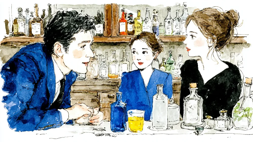 スナックで話しすぎて場の空気を乱す客のイメージイラスト