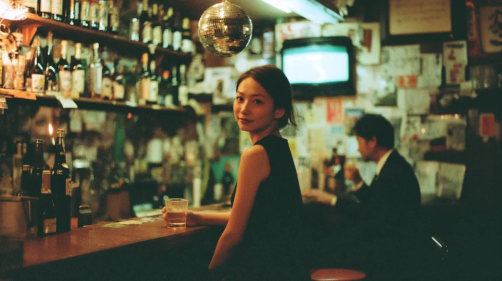 スナックで一人で飲む女性客