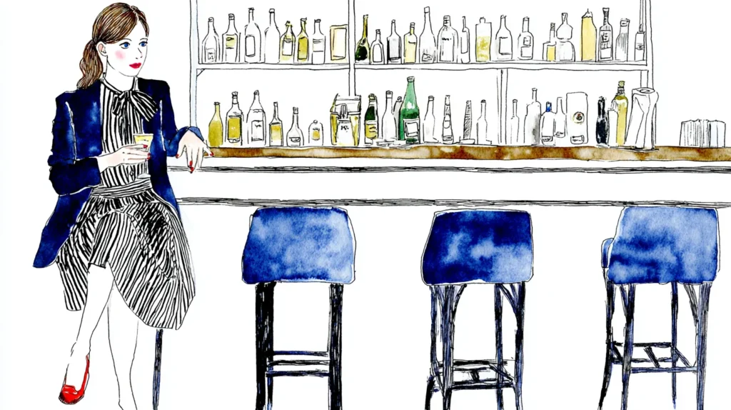 スナックで飲む女性客のイラスト